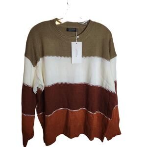 BloomChic Crew Neck Knit Acrylic Color Block Sweater, 14/16 or 1X, NWT